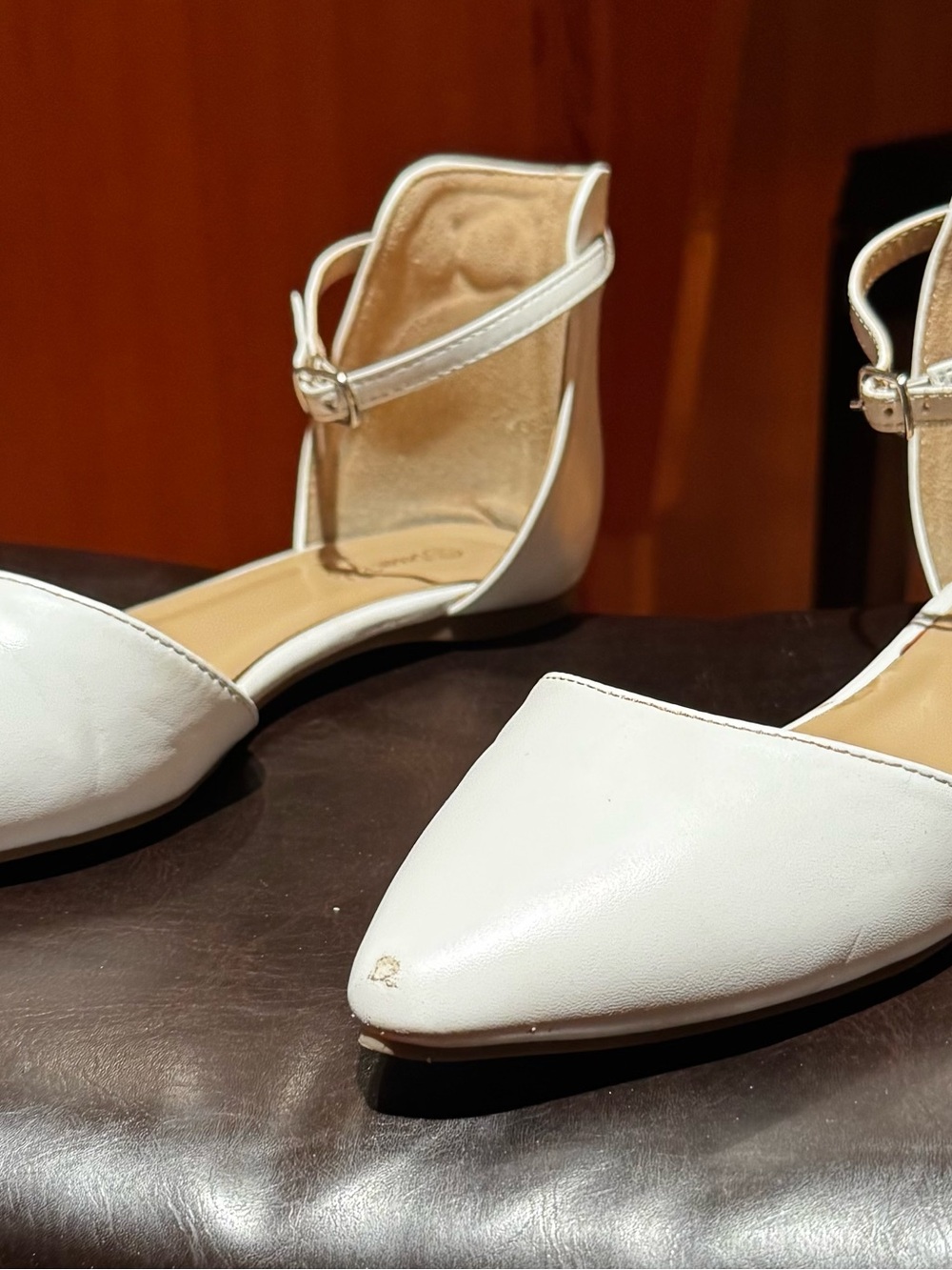 Dream Pairs White Pointed D'Orsay Ankle-Strap Flats